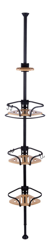 Type A 3-Tier Adjustable Rustproof Aluminum Shower Pole Caddy with Bamboo Trim, Matte Black M6H0 - product image 1