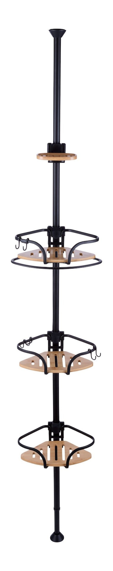 Type A 3-Tier Adjustable Rustproof Aluminum Shower Pole Caddy with Bamboo Trim, Matte Black M6H0 - product image 1