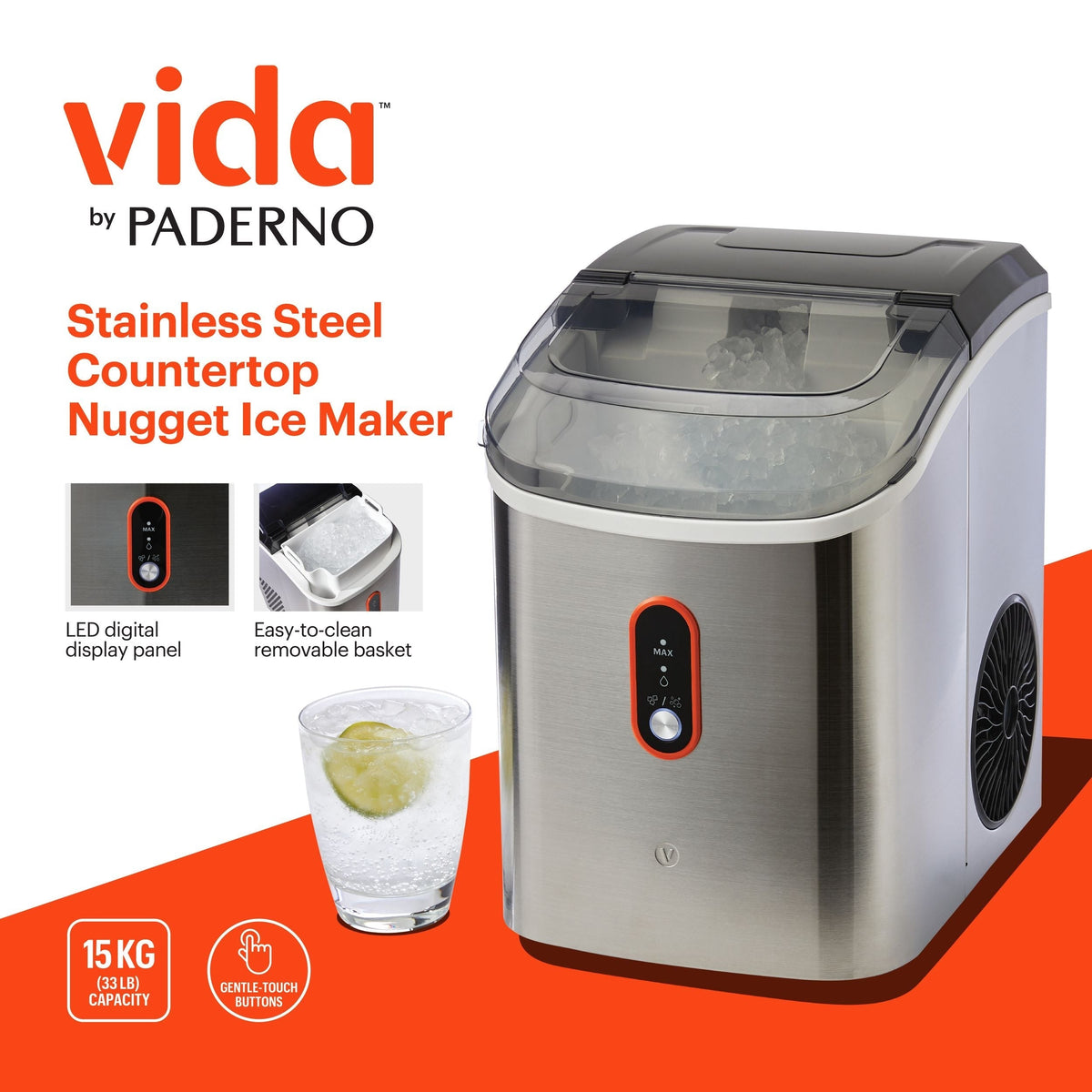 Countertop Soft Nugget Ice Maker, 33-lb Ice/Day, Stainless Steel D8Q4 - product image 5