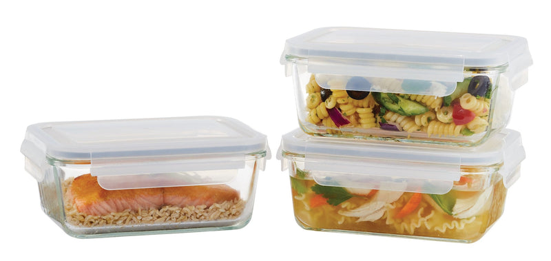 Glass Clip Lid Food Storage Container Set Leakproof, 980-mL, 3 Count V8V6