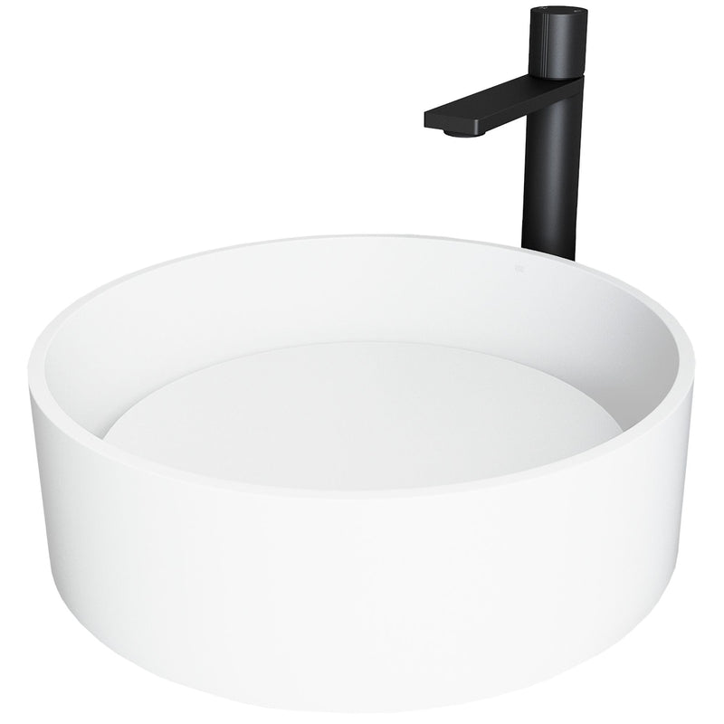 Anvil MatteStone Round White Composite Bathroom Sink/Basin Set with Gotham Faucet and Pop-Up Drain W9E8