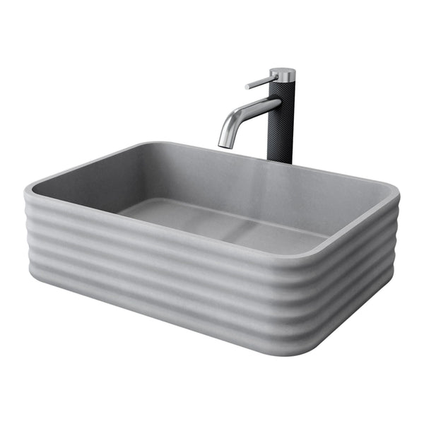 Cadman ConcretoStone Grey Bathroom Sink/Basin Set with Lexington Faucet and Rectangular Vessel E9H7