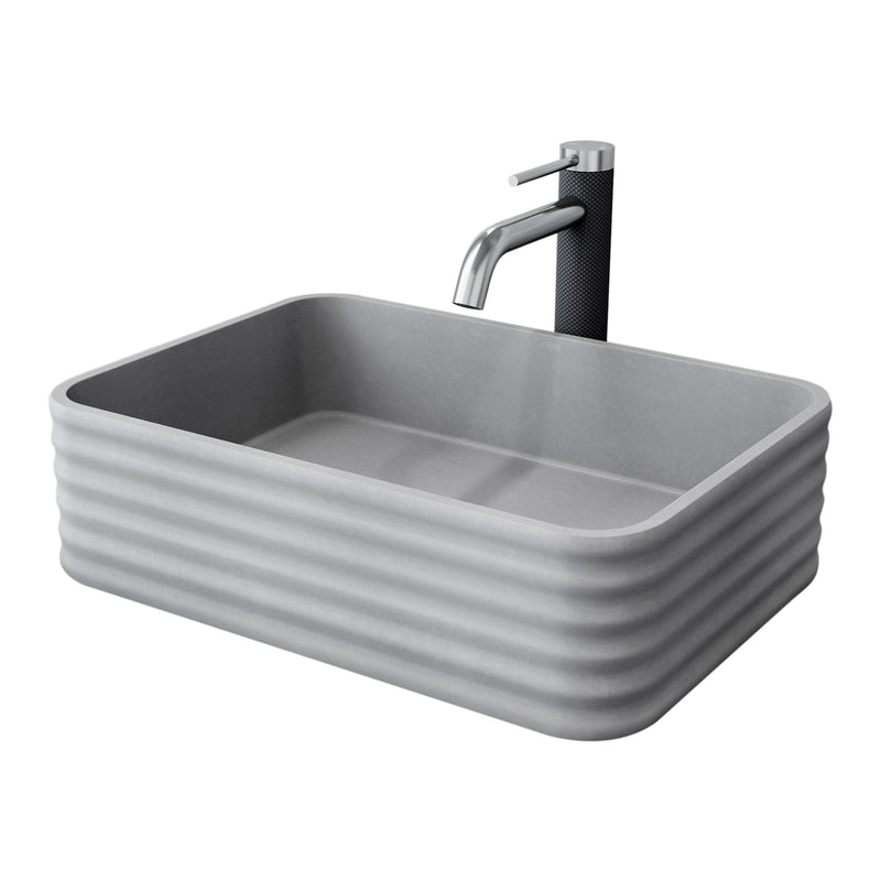 Cadman ConcretoStone Grey Bathroom Sink/Basin Set with Lexington Faucet and Rectangular Vessel E9H7