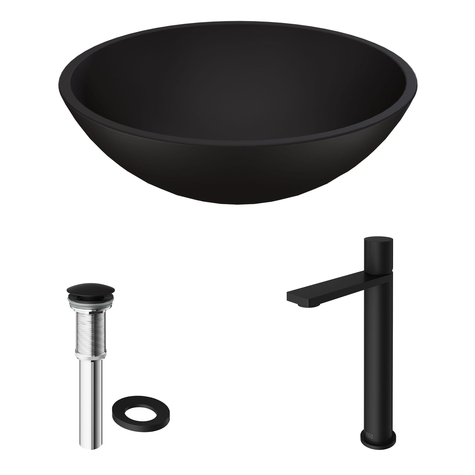 Cavalli MatteShell Matte Black Bathroom Sink/Basin Set with Gotham Faucet and Round Glass Vessel B2B6 - product image 2