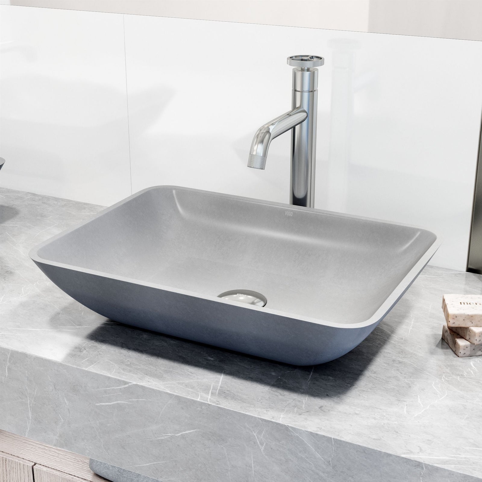 Duomo Gothic ConcretoStone Grey Bathroom Sink/Basin Set with Cass Faucet and Rectangular Vessel T0K2 - product image 6