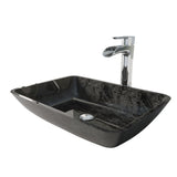 Glass Grey Onyx Bathroom Sink/Basin Set with Niko Faucet and Rectangular Vessel T4N0 - product image 1