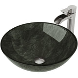 Glass Grey Onyx Bathroom Sink/Basin Set with Niko Faucet and Round Vessel A8N6 - product image 1