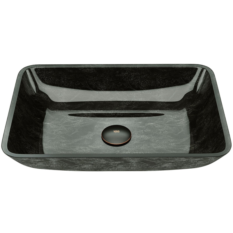Glass Rectangular Vessel Bathroom Sink/Basin, Grey Onyx X3R3