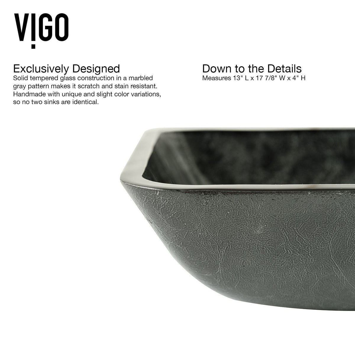 Glass Rectangular Vessel Bathroom Sink/Basin, Grey Onyx X3R3 - product image 3