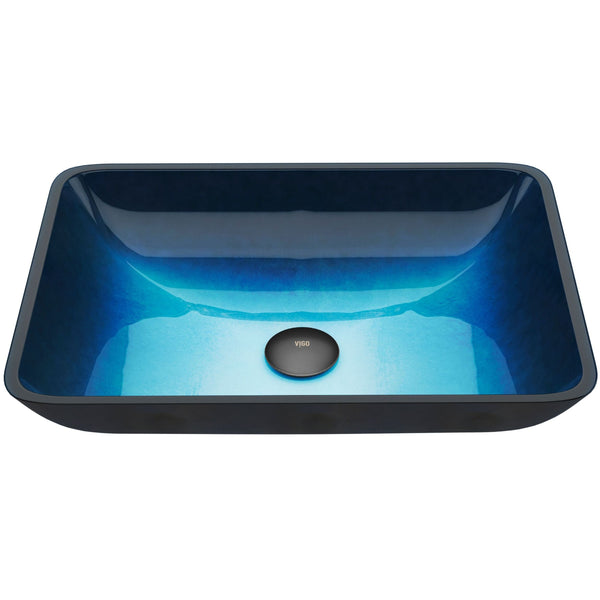Glass Rectangular Vessel Bathroom Sink/Basin, Turquoise N2D7