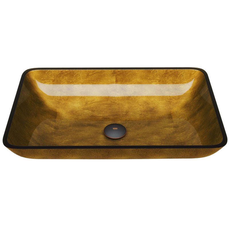 Glass Rectangular Vessel Bathroom Sink/Basin with Rounded Edges & Deep Bowl, Copper W8E5