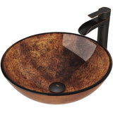Glass Russet Brown Bathroom Sink/Basin Set with Niko Faucet and Round Vessel H7G0 - product image 1