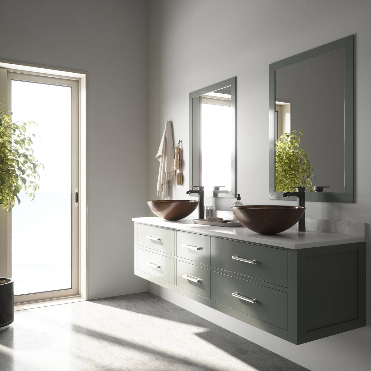 Glass Russet Brown Bathroom Sink/Basin Set with Niko Faucet and Round Vessel H7G0 - product image 8