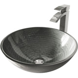 Glass Simply Silver Bathroom Sink/Basin Set with Chrome Duris Faucet and Round Vessel S4R3 - product image 1