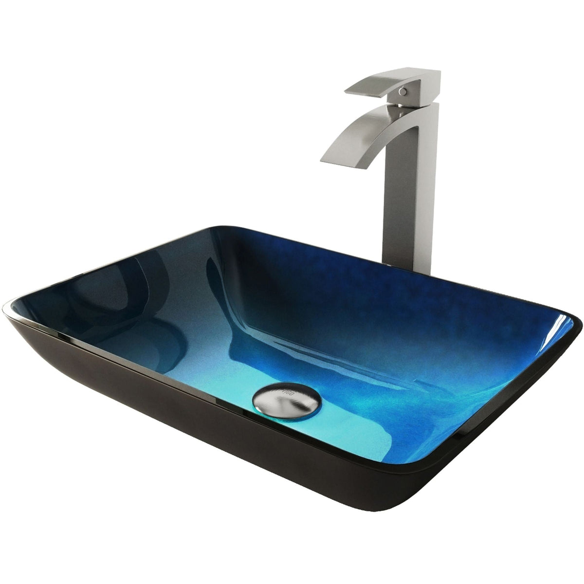 Glass Turquoise Water Bathroom Sink/Basin Set with Duris Faucet and Rectangular Vessel H2W5 - product image 1