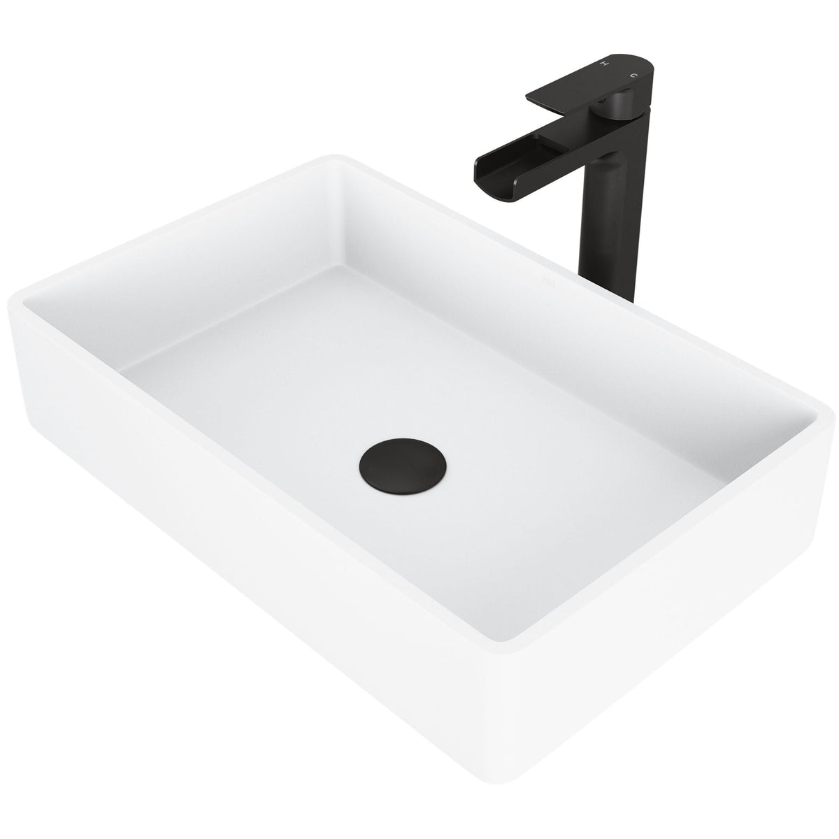 Magnolia MatteStone White Bathroom Sink/Basin Set with Amada Faucet and Rectangular Composite Vessel L4P6 - product image 1