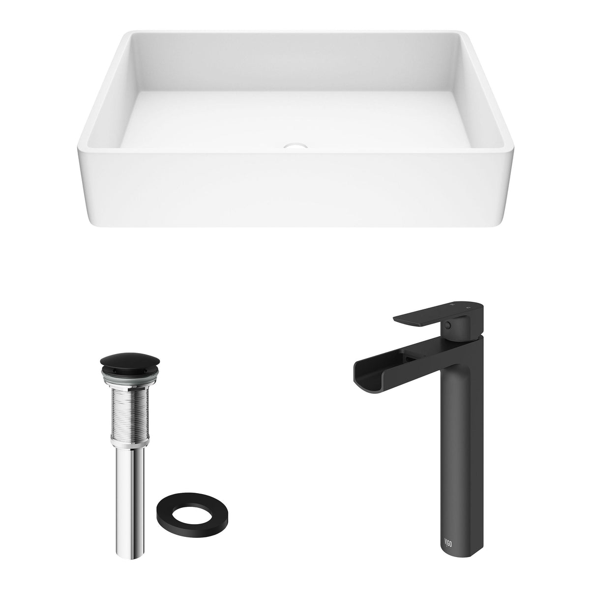 Magnolia MatteStone White Bathroom Sink/Basin Set with Amada Faucet and Rectangular Composite Vessel L4P6 - product image 2