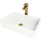 Magnolia MatteStone White Bathroom Sink/Basin Set with Matte Gold Duris Faucet and Rectangular Composite Vessel Y9P0 - product image 1