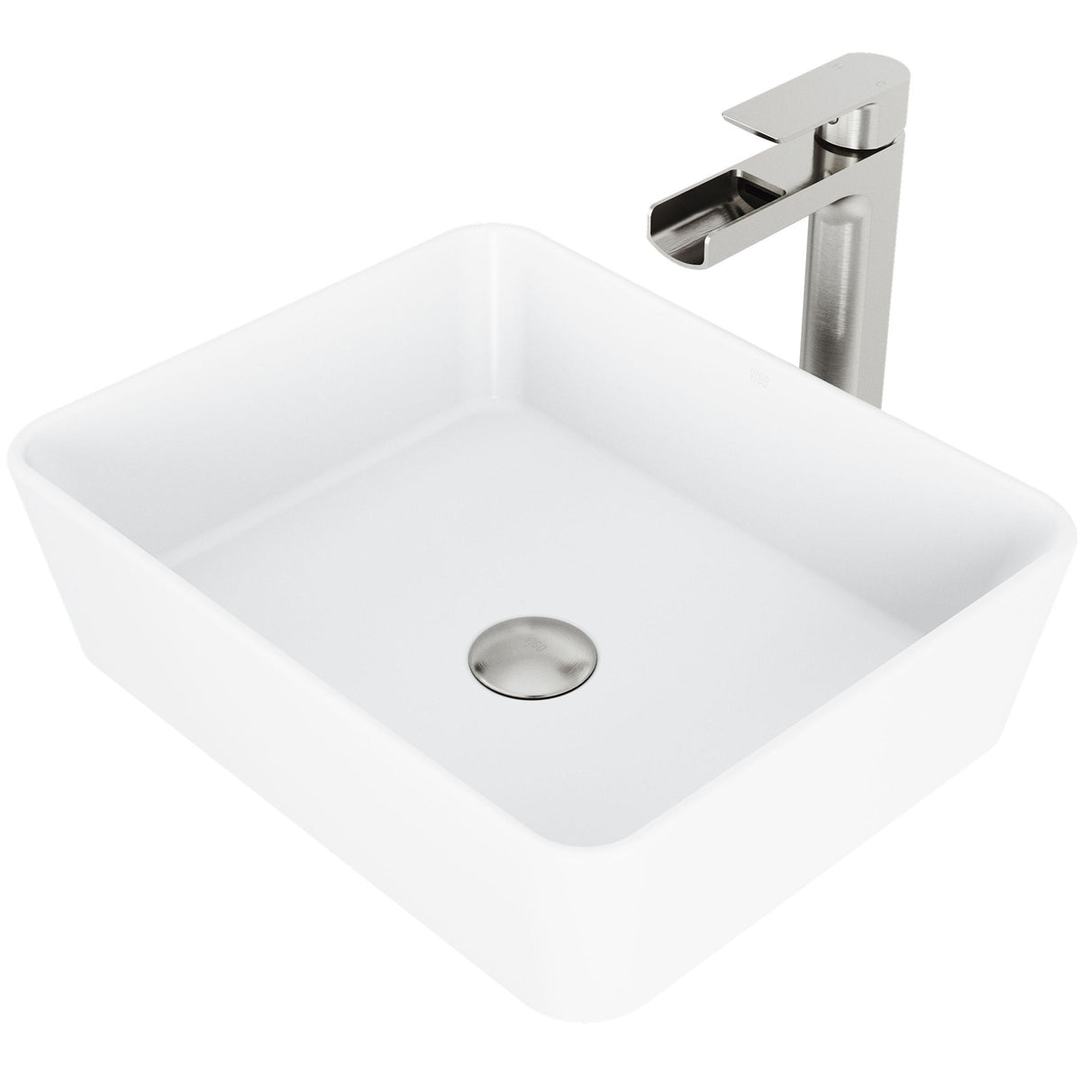 Marigold MatteStone Matte White Bathroom Sink/Basin Set with Amada Faucet and Rectangular Composite Vessel J9U3 - product image 1