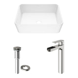 Marigold MatteStone Matte White Bathroom Sink/Basin Set with Amada Faucet and Rectangular Composite Vessel J9U3 - product image 2