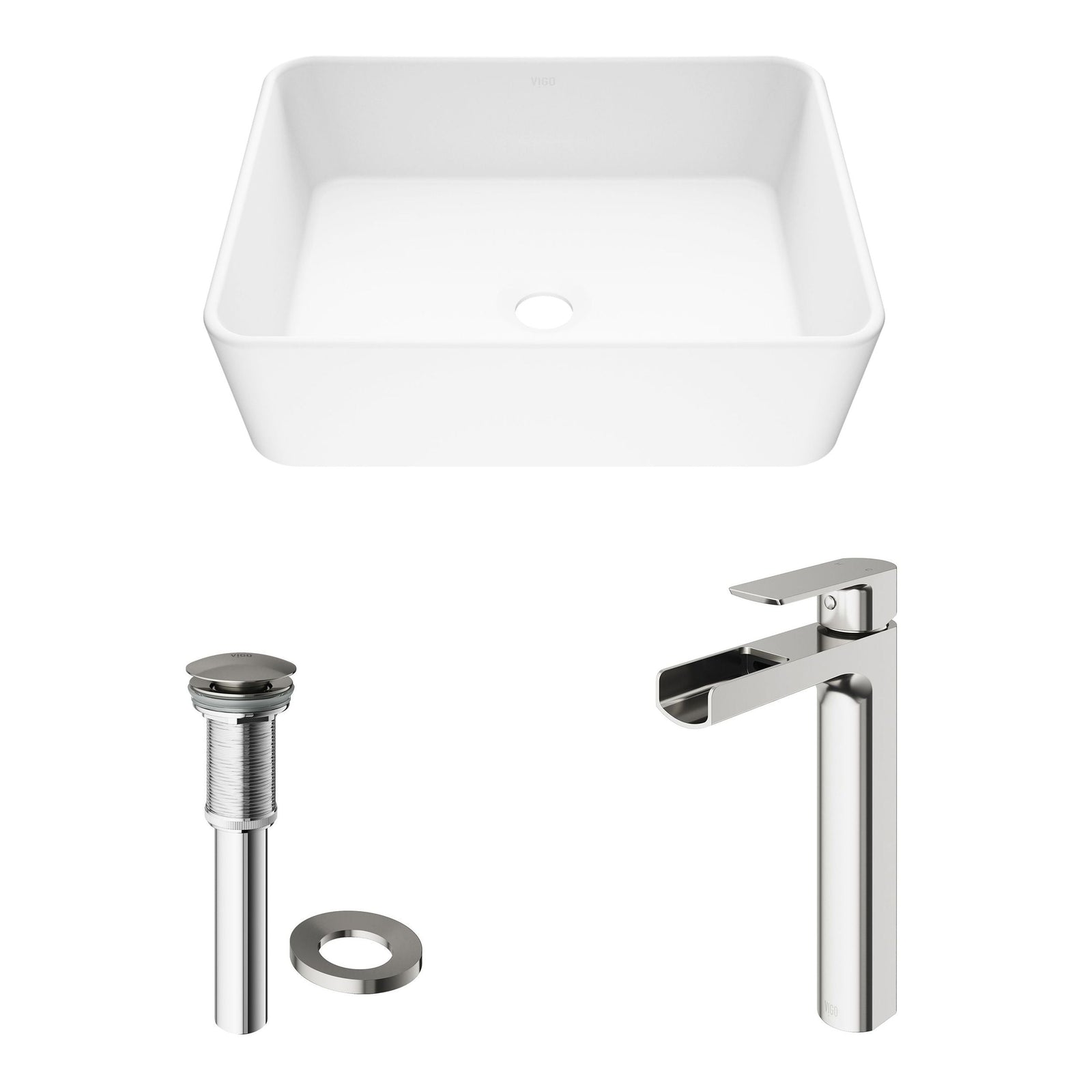 Marigold MatteStone Matte White Bathroom Sink/Basin Set with Amada Faucet and Rectangular Composite Vessel J9U3 - product image 2