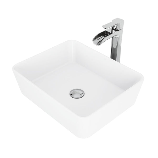 Marigold MatteStone White Bathroom Sink/Basin Set with Niko Faucet and Rectangular Composite Vessel T1I2