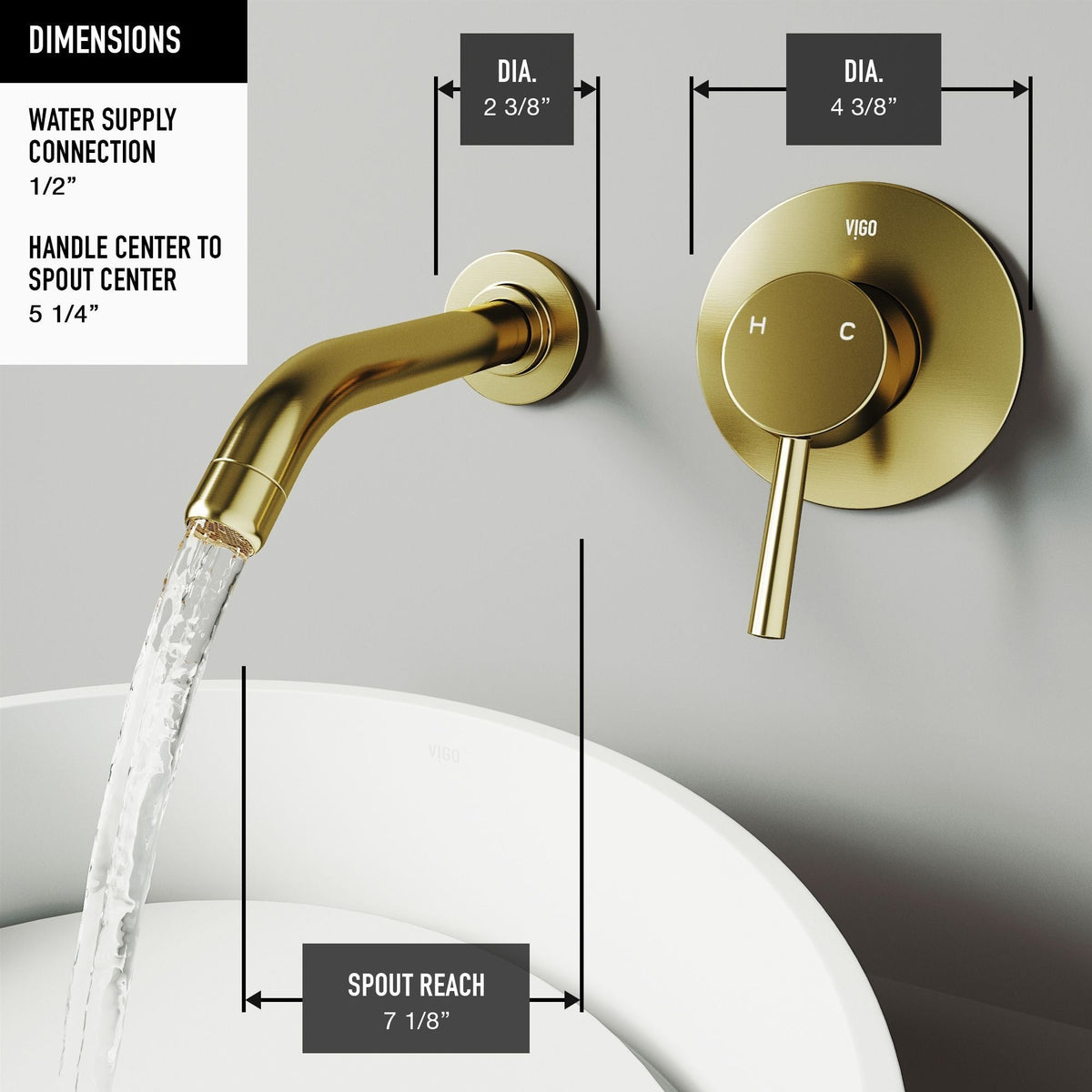 Olus Wall Mount Single Lever Bathroom Sink Faucet, WaterSense Certified, Matte BGold D7O6 - product image 3