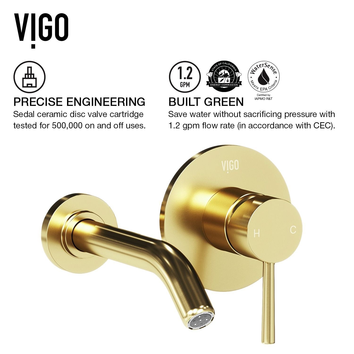 Olus Wall Mount Single Lever Bathroom Sink Faucet, WaterSense Certified, Matte BGold D7O6 - product image 6