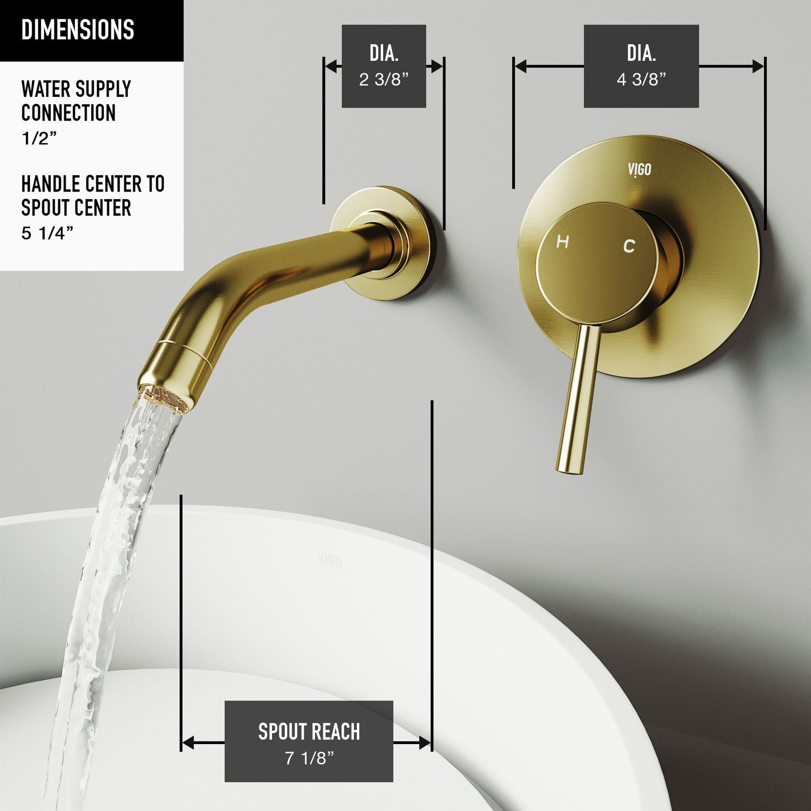 Olus Wall Mount Single Lever Bathroom Sink Faucet, WaterSense Certified, Matte BGold D7O6 - product image 8