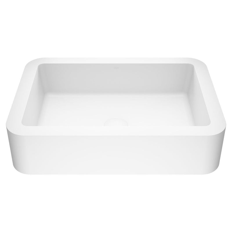 Petunia Matte Stone Rectangular Composite Vessel Bathroom Sink/Basin with Rounded Edges & Deep Bowl, White Z9A8