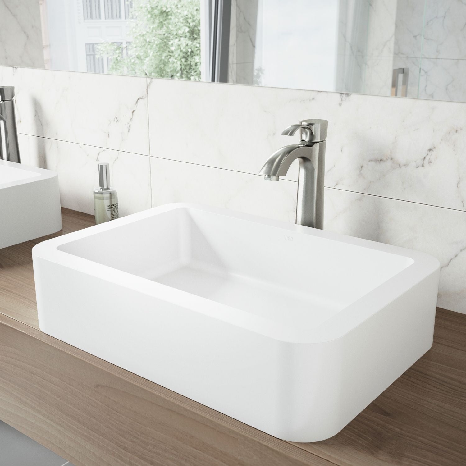 Petunia Matte Stone Rectangular Composite Vessel Bathroom Sink/Basin with Rounded Edges & Deep Bowl, White M0Y5 - product image 6
