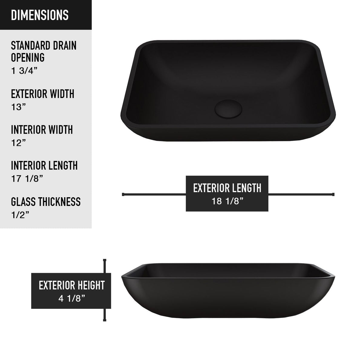 Sottile MatteShell Matte Black Bathroom Sink/Basin Set with Lexington Faucet and Glass Rectangular Vessel R1O9 - product image 7