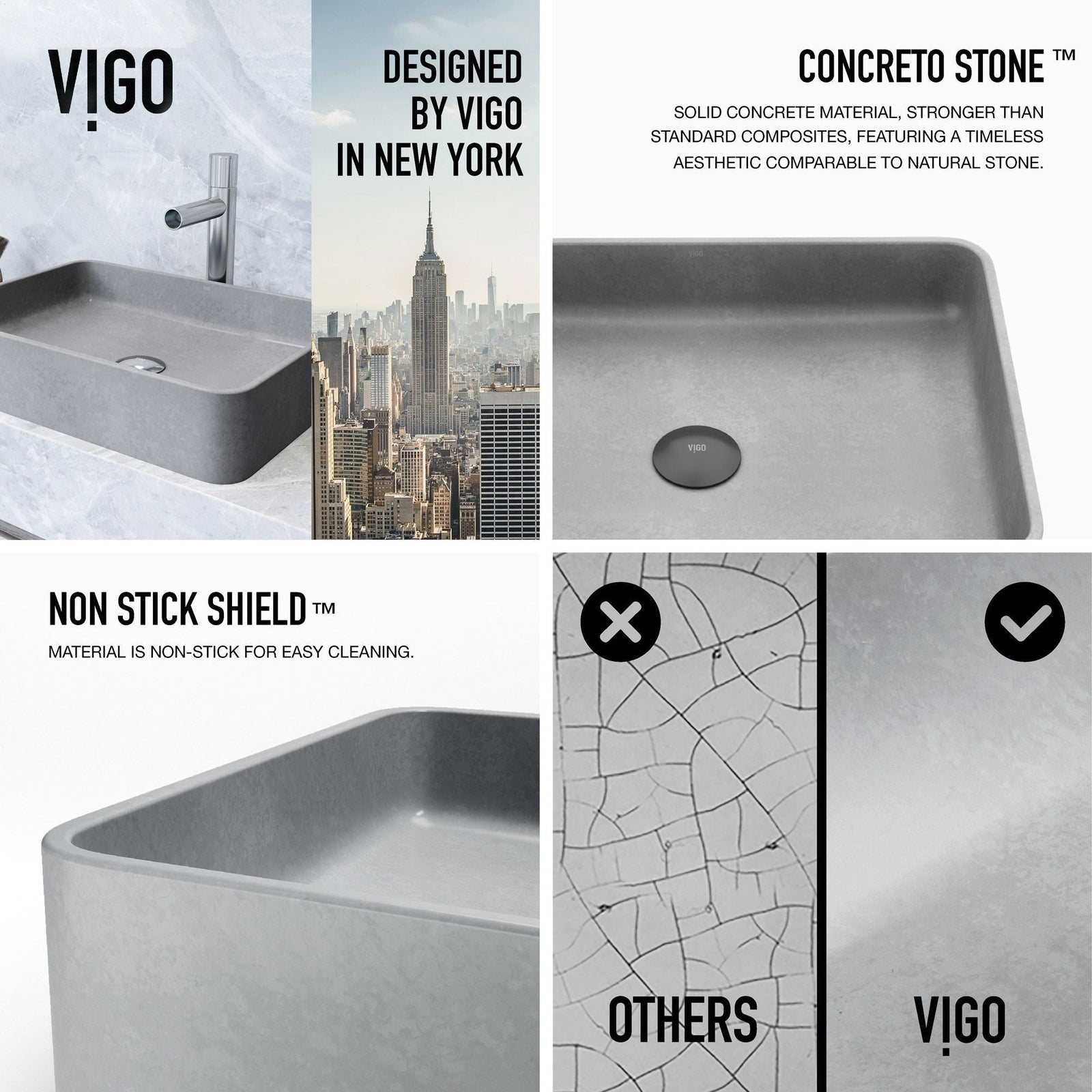Tarragona Gothic ConcretoStone 19x14-in Deep Grey Bathroom Sink/Basin with Rectangular Vessel B8T3 - product image 3
