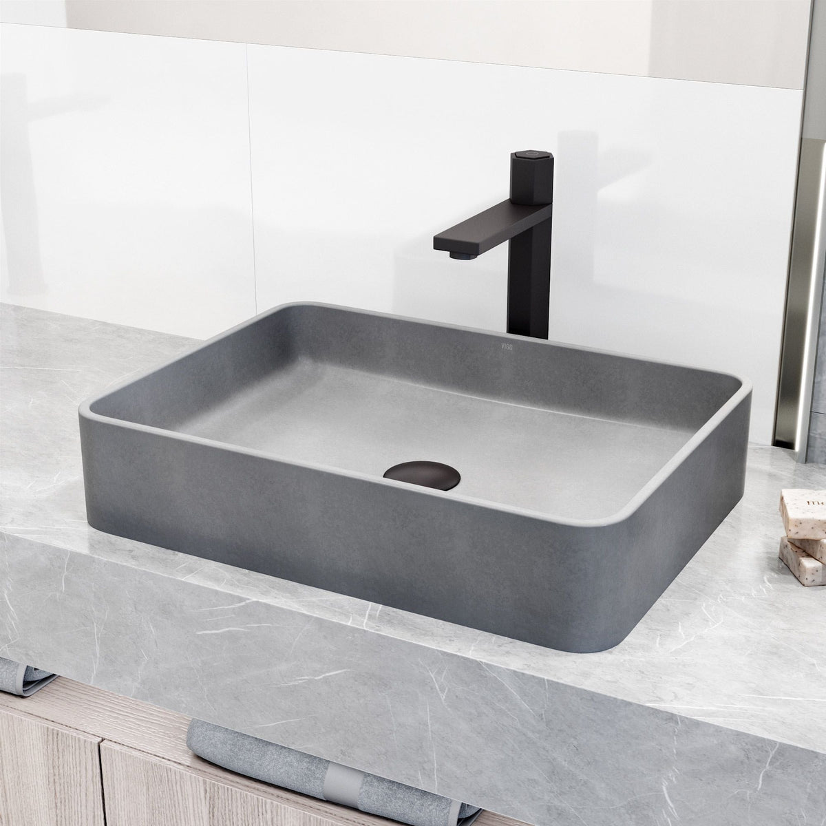 Tarragona Gothic ConcretoStone 19x14-in Deep Grey Bathroom Sink/Basin with Rectangular Vessel B8T3 - product image 5