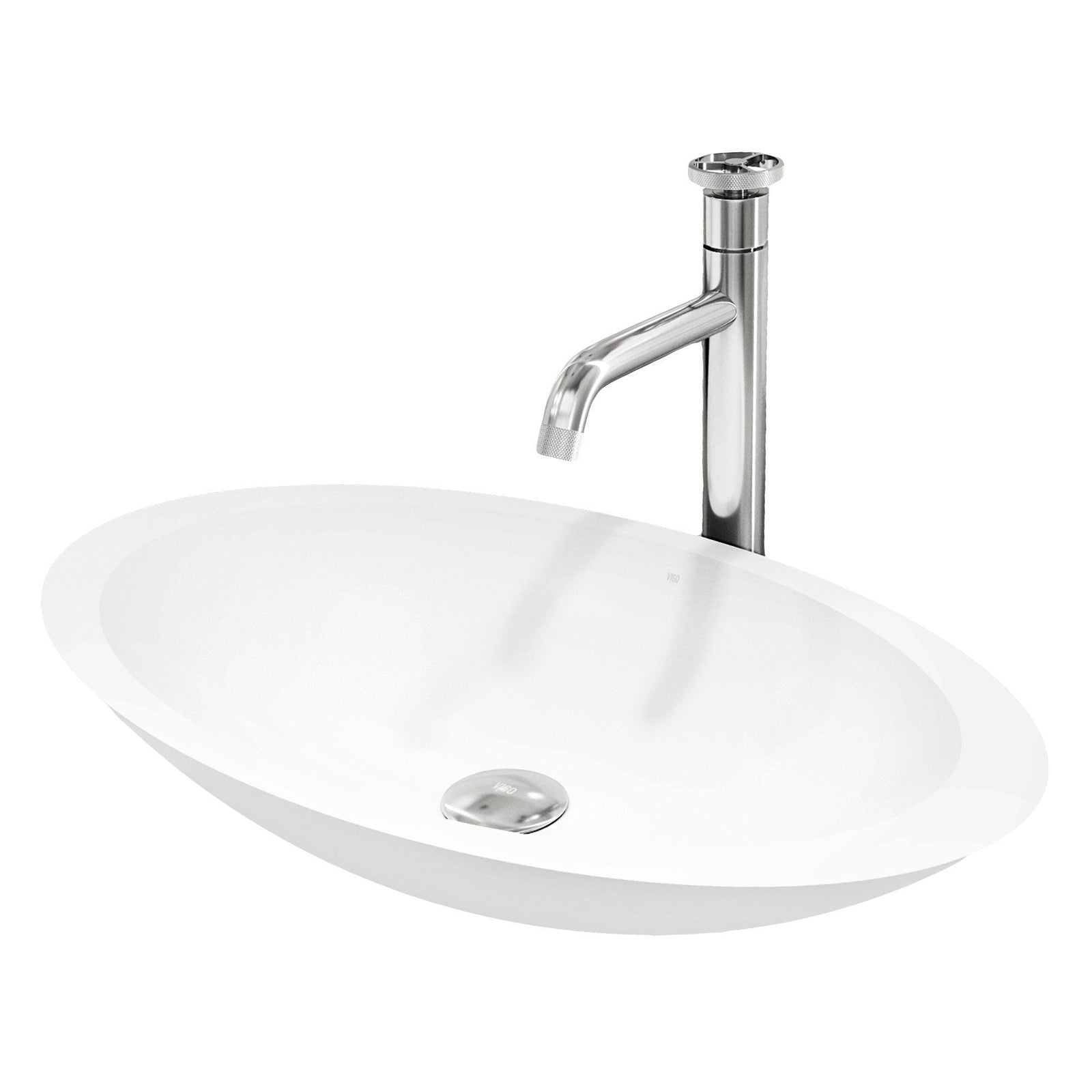 Wisteria MatteStone White Bathroom Sink/Basin Set with Cass Faucet and Oval Composite Vessel K0L2 - product image 1