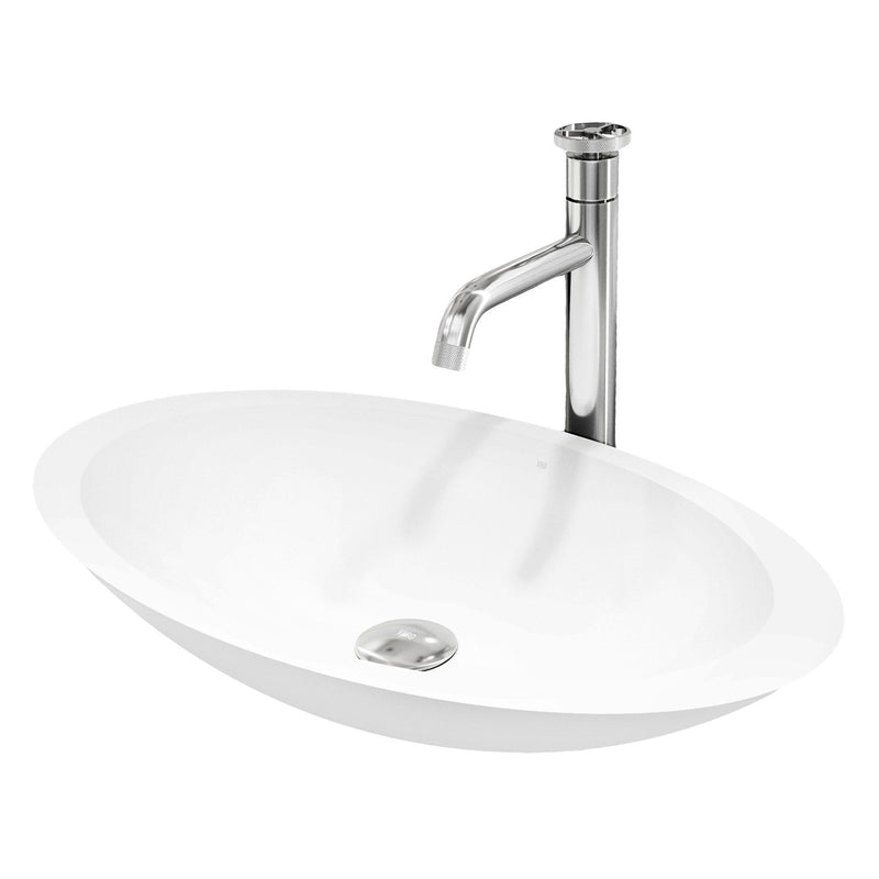 Wisteria MatteStone White Bathroom Sink/Basin Set with Cass Faucet and Oval Composite Vessel K0L2