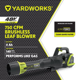 48V Lithium Ion Max Brushless AeroForce 2.0 750 CFM Leaf Blower Kit with (1) 4.0Ah Battery & (1) 2.0A Charger H6X9 - product image 6