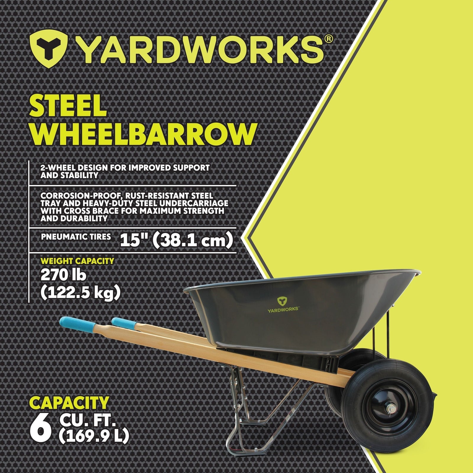 Steel Tray 2-Wheel Garden Wheelbarrow, 6-cu-ft R6A9 - product image 7